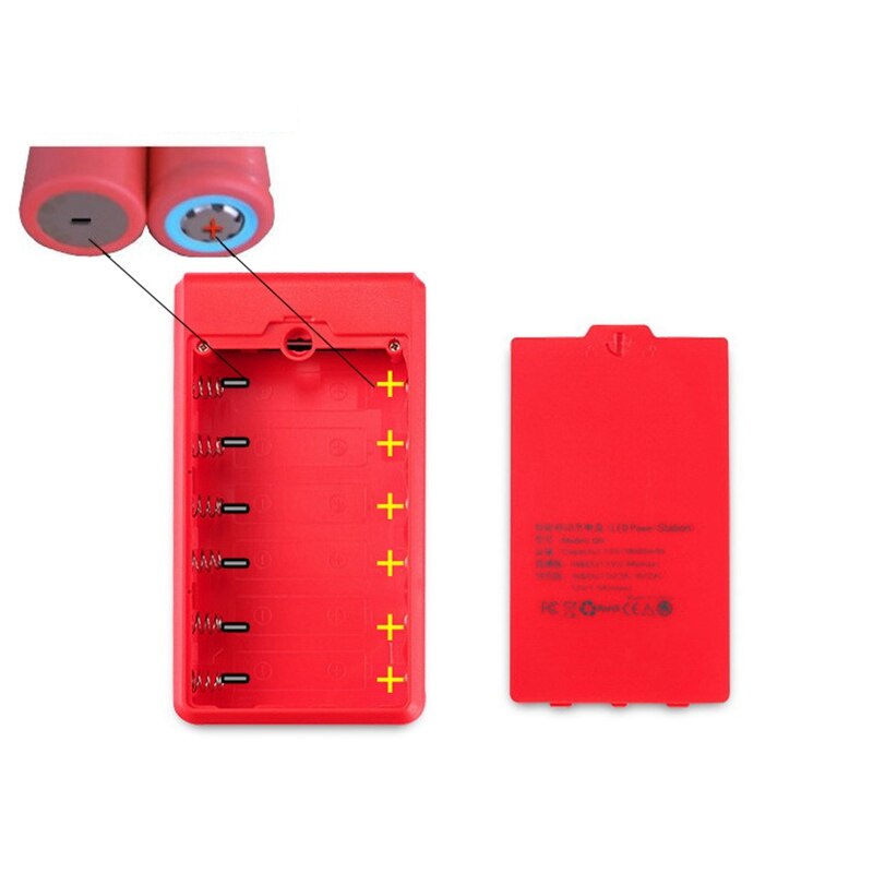 6*18650 Battery Holder Dual USB Power Bank Battery Box Mobile Phone Charger DIY Shell Case Charging Storage Case: Red