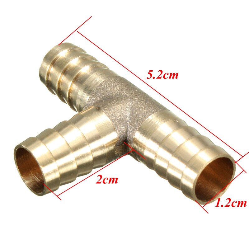 6mm 8mm 10mm 12mm Solid Brass T Piece 3 Way Fuel Hose Joiner Connector For Air Oil Gas Fuel Fuids: 12mm