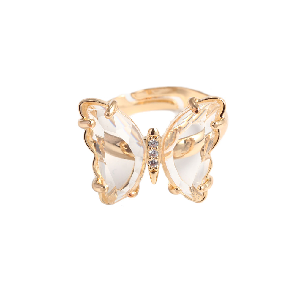 Adjustable Women Girls Korean Crystal Butterfly Open Ring Jewelry Finger Rings: Pink