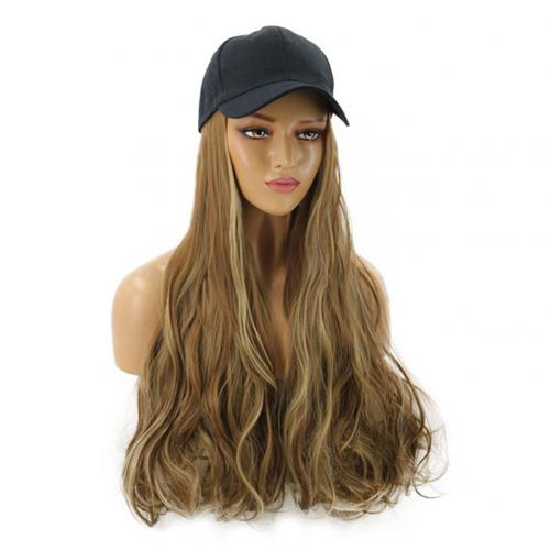 Damska peruka z długimi kręconymi włosami syntetyczna fryzura robić przedłużania włosów z czapką z daszkiem modna anty-ultrafioletowa czapka przeciwsłoneczna Streetwear: Gradient brązowy