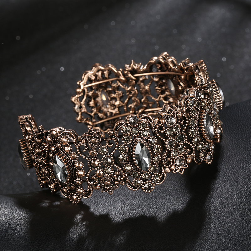 Wbmqda vintage grå krystal armbånd boho antik guld justerbare brede manchet armbånd til kvinder erklæring smykker fest