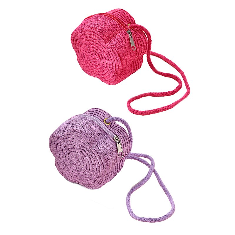 Handgemaakte kinderen meisjes schoudertas bloem stro babytassen messenger bag kinderen sleutels portemonnee schattige prinses mini handtas