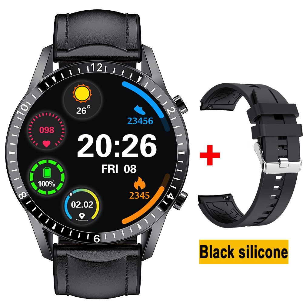 Laufen Geschwindigkeit Bluetooth Anruf Smart Uhr Männer Fitness Tracker Heart Rate Monitor Neue smartwatch herren uhren Luxus Stahl band: Black leather 1