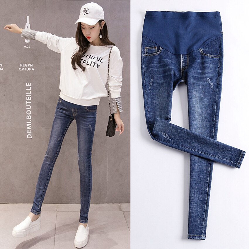 Fødselspermisjon klær jeans bukser til gravide kvinner klær sykepleie bukser graviditet kjeledress denim lang rekvisitt mage legging