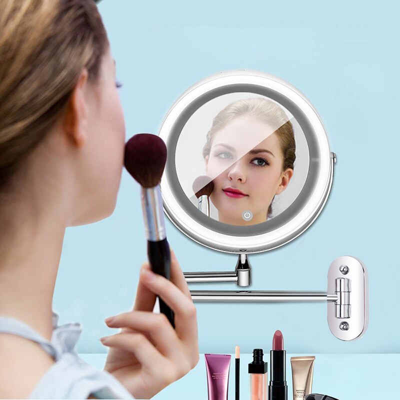 Led Wall Mounted Bathroom Mirror Makeup Mirror 10X Magnification Adjustable Wall Mirror Touch Dimming Double Sided Mirror