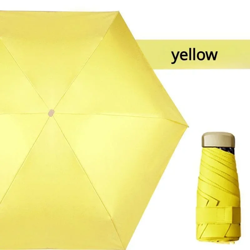Anti-UV-Super-Mini-Tasche, kompakter Sonnenschirm, faltbar, regenfest, winddicht, Reise-Mini-Regenschirm: Gelb