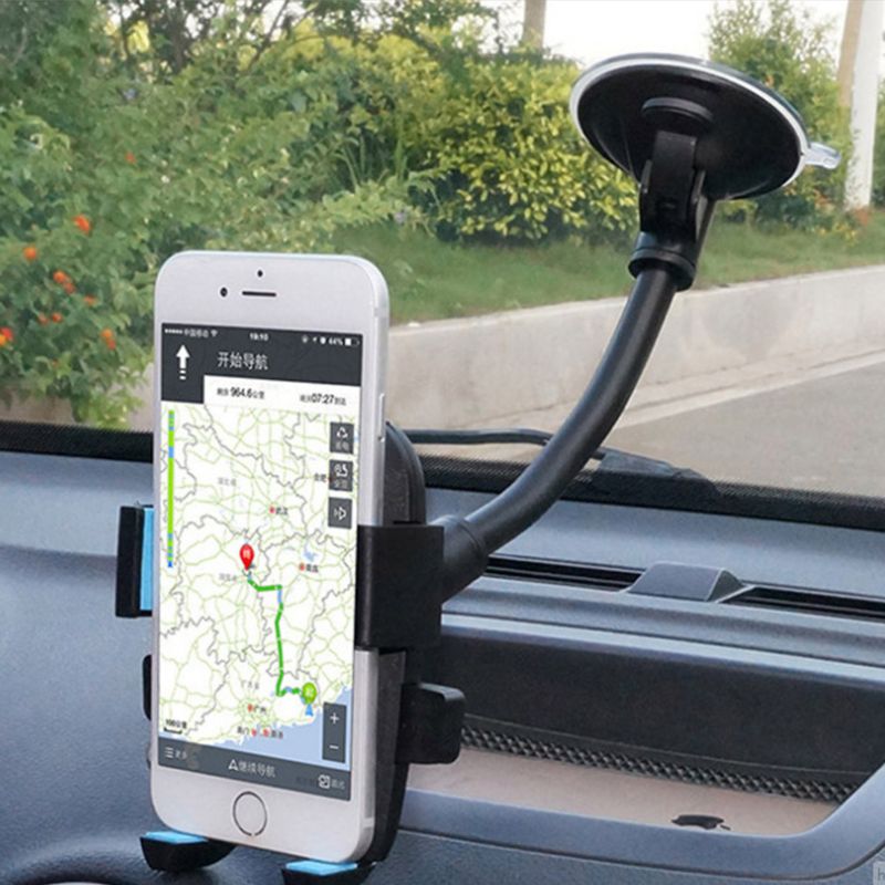 Bil smart telefon holder lang arm forrude mount beslag slange automatisk lås bil navigationsstand med sugekop støtte