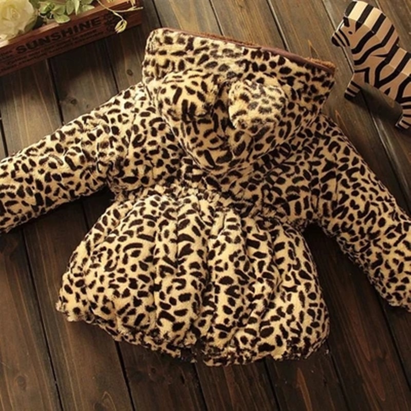 Girls Coat Winter Baby Kids Clothes Cotton Long Puffer Brown Leopard Thicken Windproof Warm Hooded Jacket