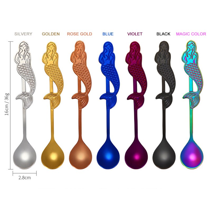 Stirring Spoon Coffee Spoon Kitchen Tea Milk Teaspoons Stainless Steel Cartoon Mermaid Shaped Kitchen Spoons Drinks Tableware