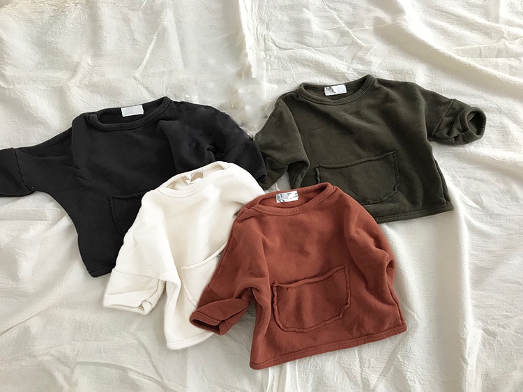 5413 Kinderen Casual Tops Truien Herfst Koreaanse Jongens En Meisjes Grote Zak Losse Hoodies 4 Kleuren Kids Kleding Tops