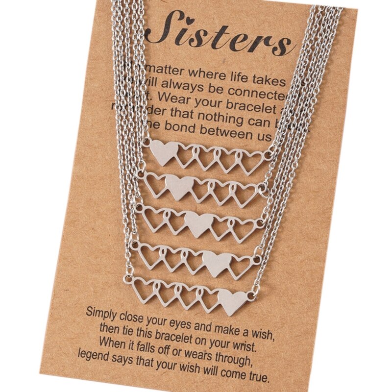 4Pcs/5Pcs Sister Heart-shaped Short Necklaces Stainless Steel Best Friend Necklace Suitable for 4 Sisters or 5 Sisters: A