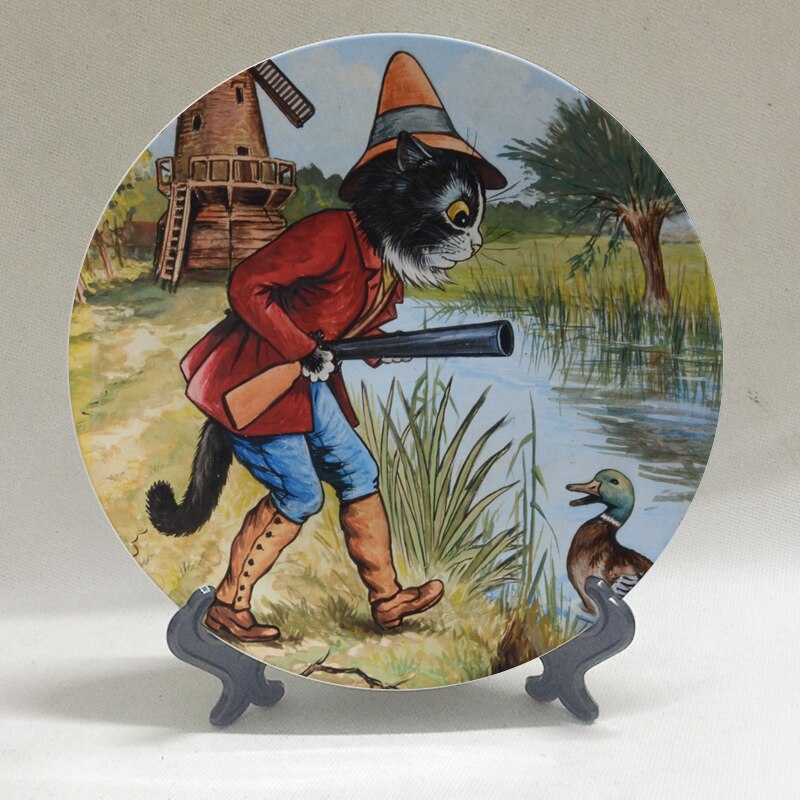Louis Wain Art Plate Wall Dish Anthropomorphic Cats Kaleidoscope Cats Wall Decorative Plate Hanging Plate Background Decoration