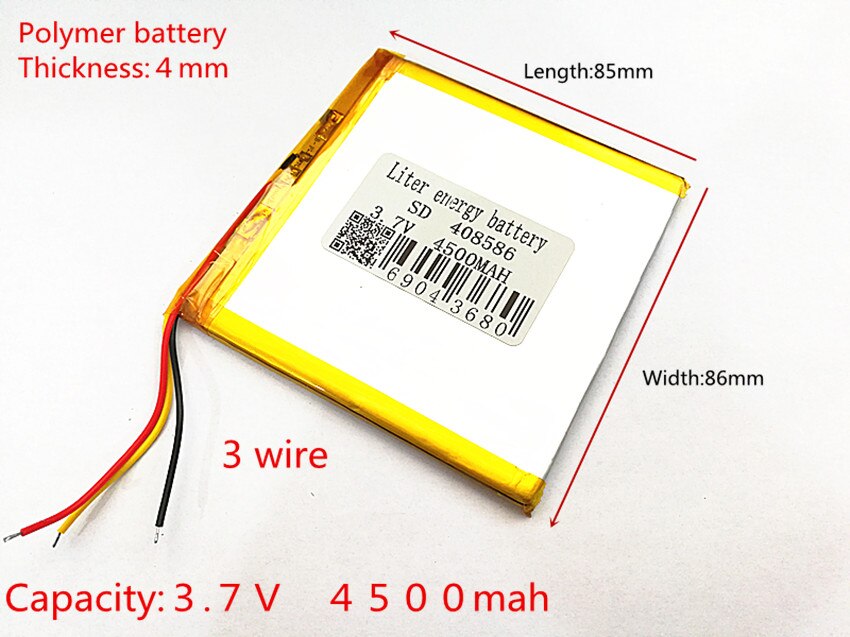 3 draht 3,7 V 4500 mAH 408686 408586 408585 Polymer lithium-ion/Li-Ion batterie für tablet pc Liter energie batterie