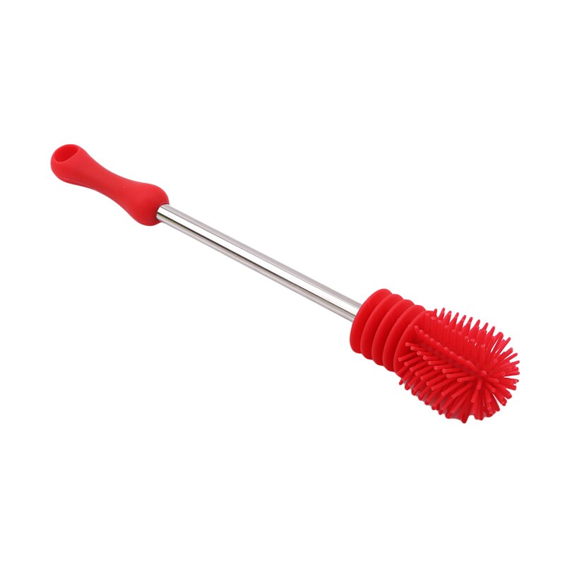 Cepillo de limpieza de botellas con mango largo de silicona, cepillo para limpieza de botellas, taza de limpieza multifuncional, cepillo para limpieza de hogar: Rojo