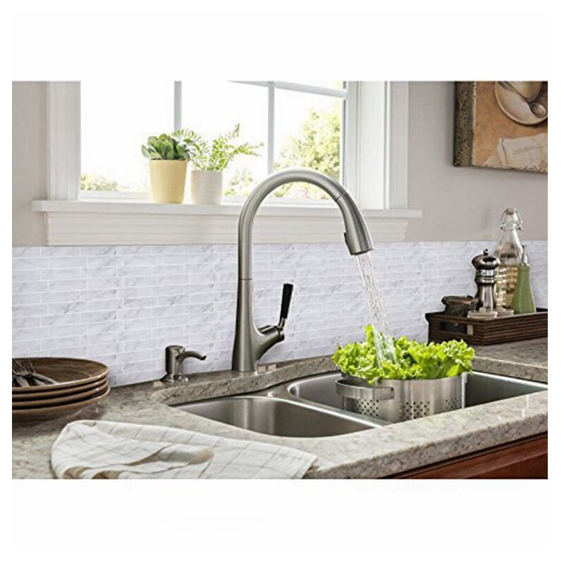 Carrara Subway Backsplash Tile peel and stick Self Adhesive Wall Decor Sticker DIY Kitchen Bathroom Home Vinyl Wallpaper 1 Sheet