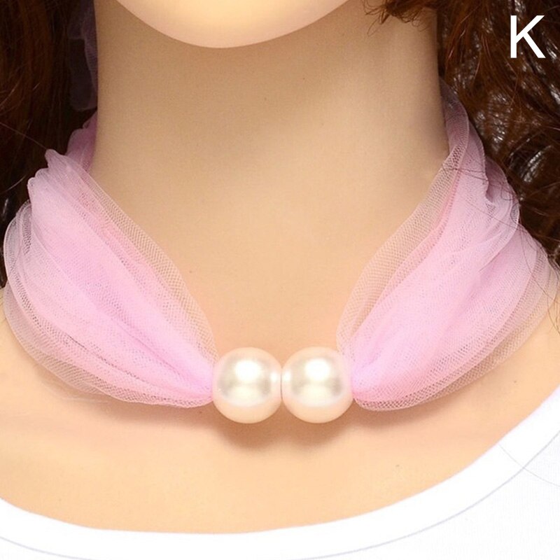 Lace Pearls Ring Scarf Ladies Korean Style Simple Mother's Day Pure Color Temperament 80*70CM Soft Spring Summer Scarf: K