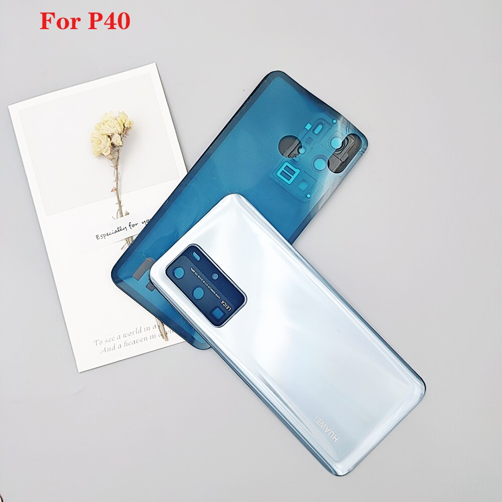 Huawei P40 P 40 Pro Battery Cover Back Glass Panel Rear Housing Case For P 40 Battery Protect Shell With Camera Lens Frame +Logo: Silver P40
