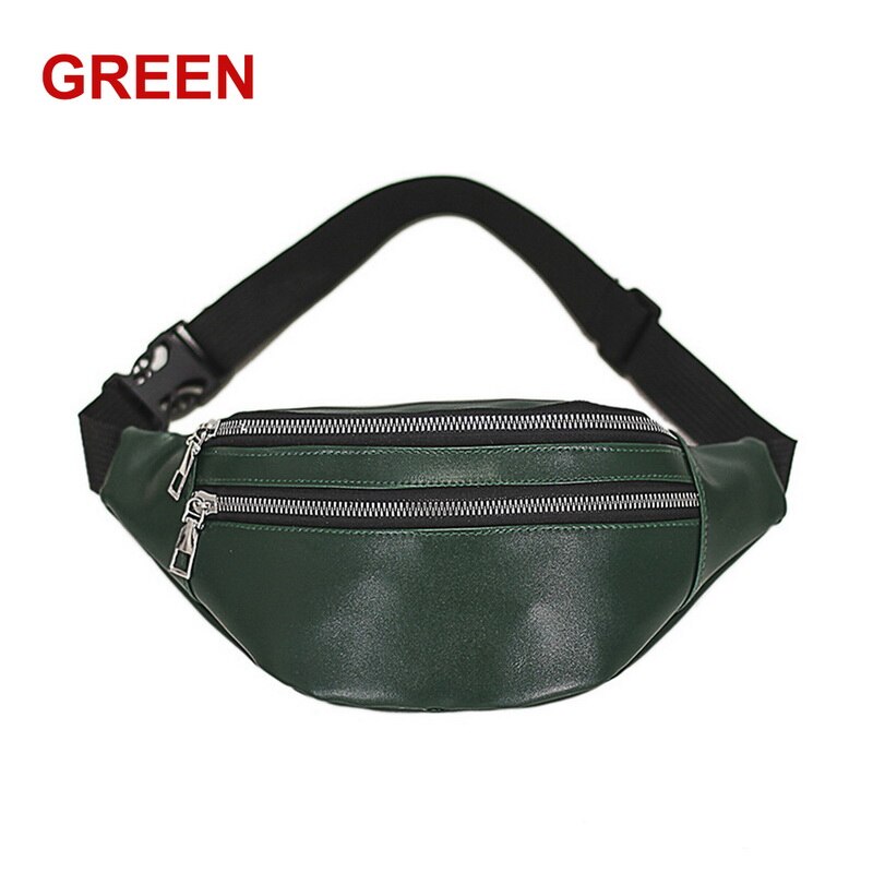 Riñonera de piel sintética con cremallera para hombre y mujer, bolso deportivo informal de gran capacidad, Bolso de Hombro multifuncional,: green