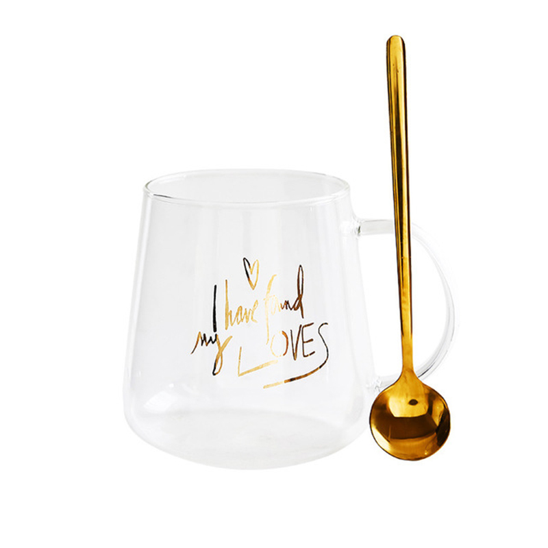 16oz guldfolietrykt glas krus forgyldning gennemsigtigt glas kaffe te drikkevarer dessert morgenmad mælkekop med ske