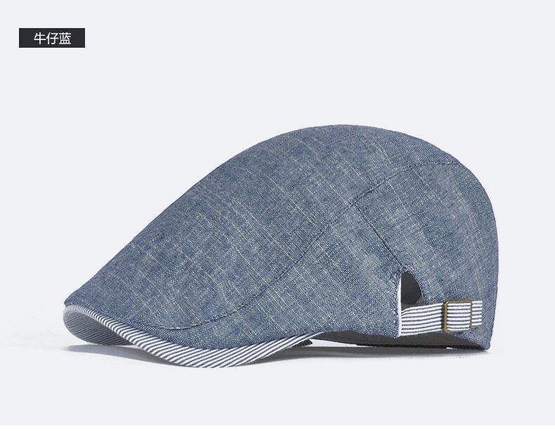 Voksen sommer tynd vedbend cap mandlige afslappet bomuld newsboy hat mand og kvinde seje beret hætter: Denim blå