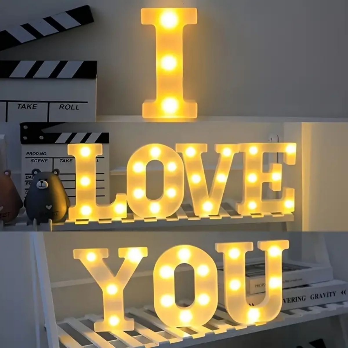 1 unidad, letras LED luces 26 alfabeto, número iluminado 0-9, accesorio navideño letras iluminadas alimentadas por batería (blanco cálido)
