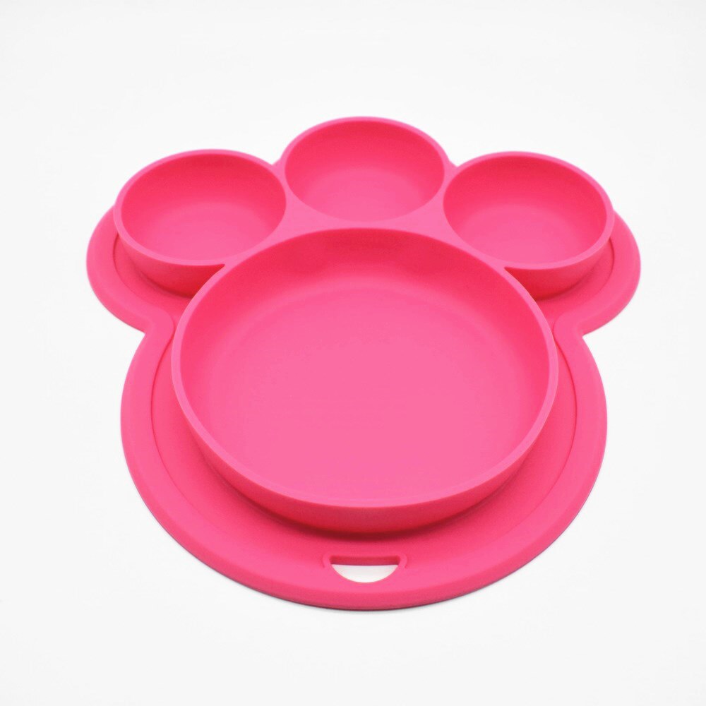 Baby Silicone Plate Feeding Dishes BPA Free Suction Toddle Training Tableware Cute Cartoon Bear Colorful Dishes For Kids: rose red