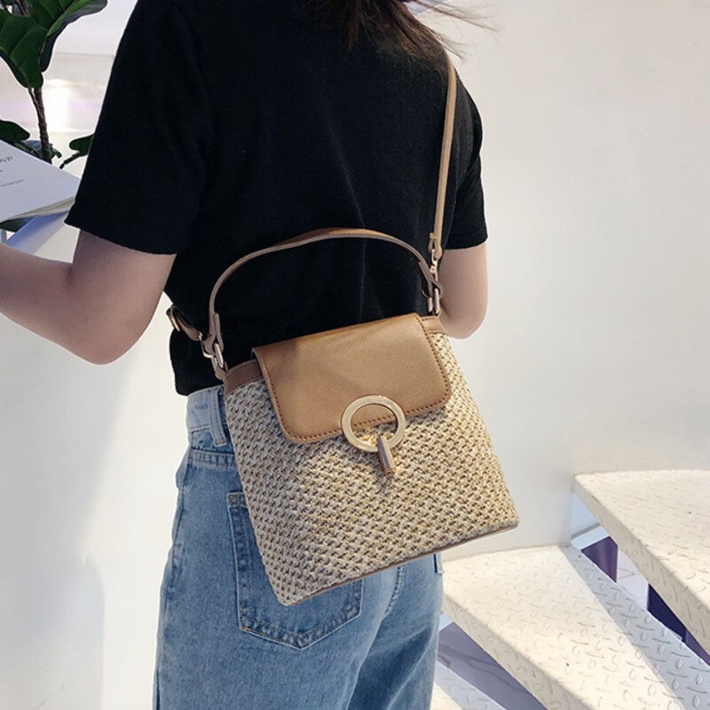 Vrouwen Kleine Stro Emmer Tassen, Dames Zomer Crossbody Tassen, Reistassen & Tassen, vrouwelijke Schoudertas