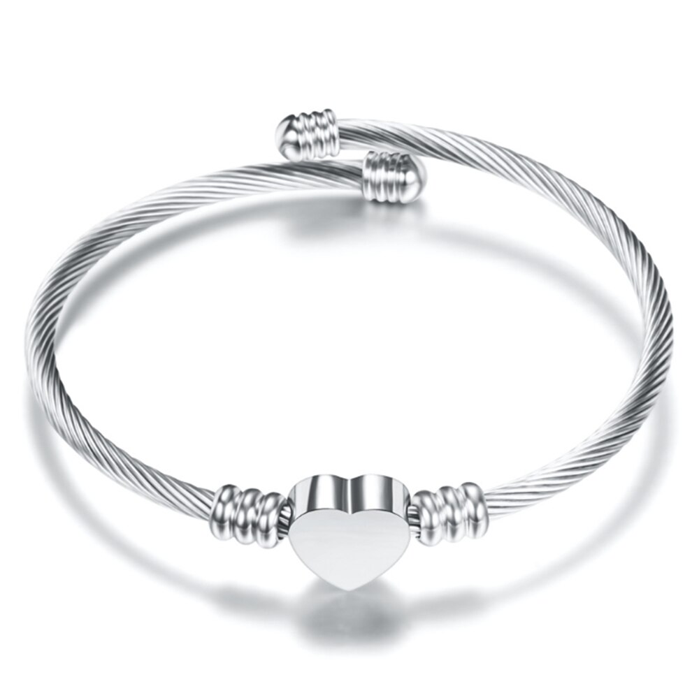 Pulsera de acero inoxidable a la para mujer, colgante de corazón con Cable trenzado, brazalete, brazalete, joyería, brazalete, brazalete de Voor Vrouwen: Silver Bracelet