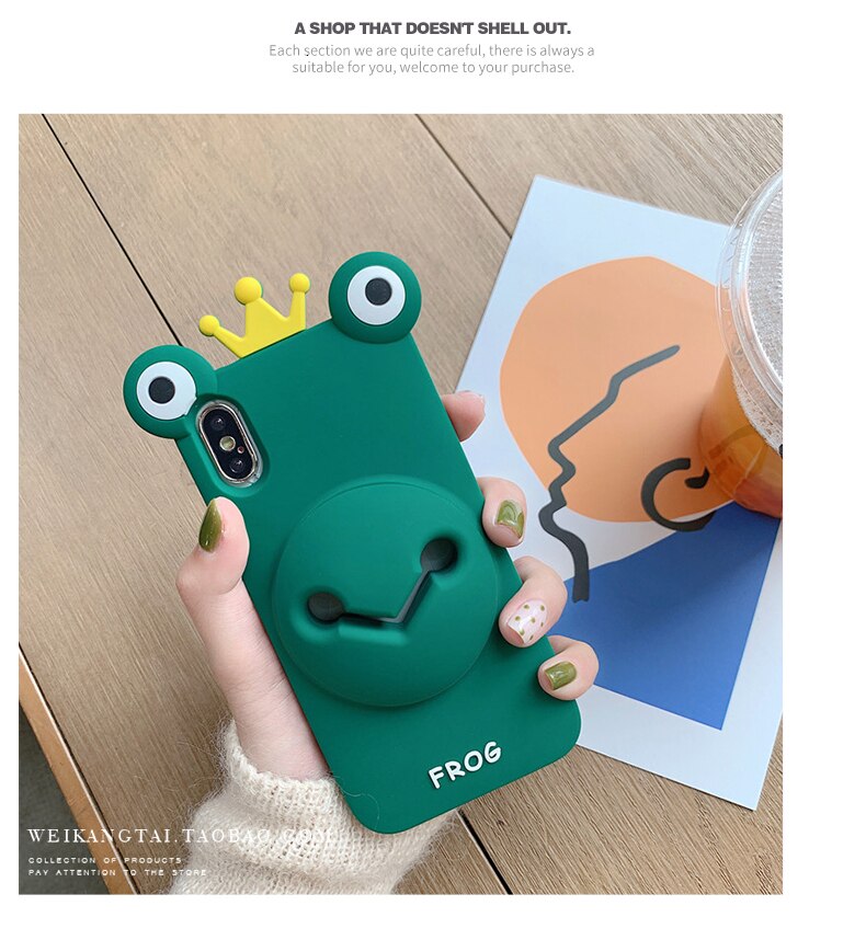 Cartoon cute frog pig silicone 8plus for Apple x hand shell XS Max Xer personal creativity for iPhone full soft shell: For iphone 6 6s plus / Green