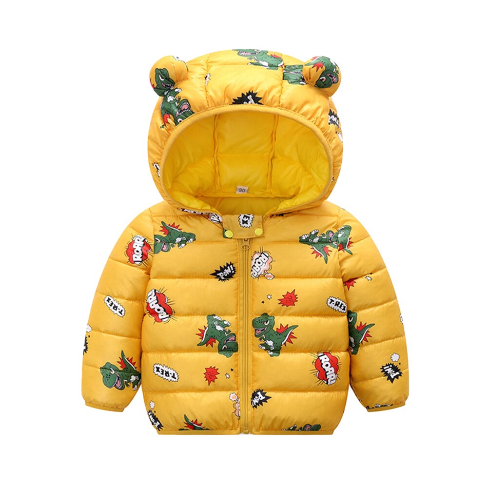 Kinderen Capuchon Jongens En Meisjes Cartoon Winter Kleding Jas Jongens Rits Jas Voor Kinderen Kinderkleding: YELLOW / 80