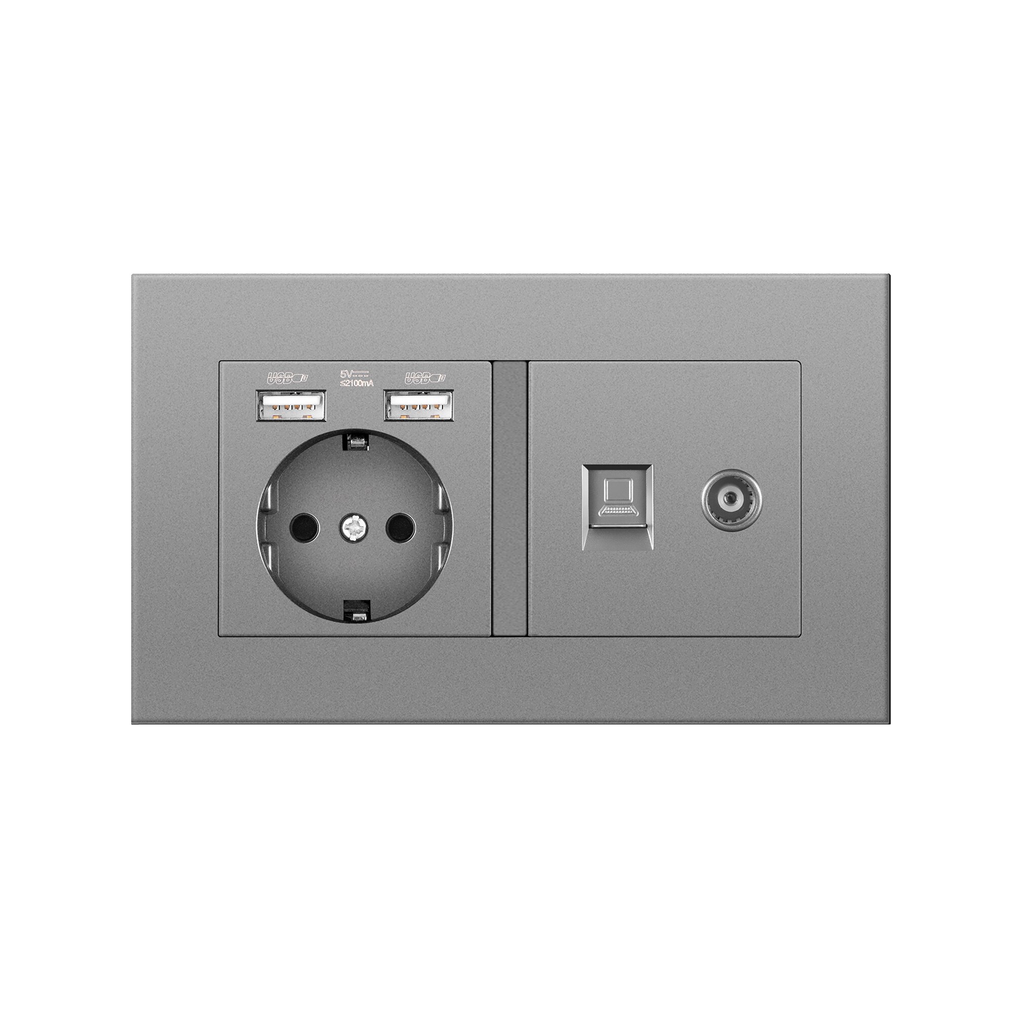 Germany home Wall Power Socket With DIY socket RJ45 switch TV computer Retardant PC panel 146*86mm Electricity outlet,Gray