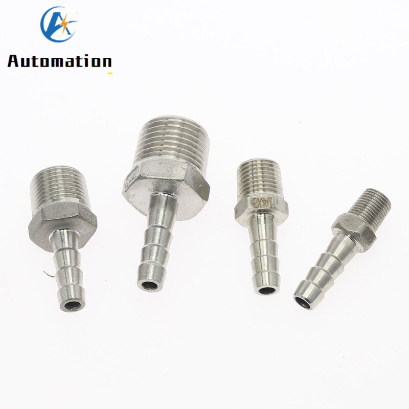 6 8 10 12mm Hose Barb Tail 1/8" 1/4" 1/2"BSPT Male Thread Connector Joint Pipe Fitting SS304 Stainless Steel Coupler Adapter