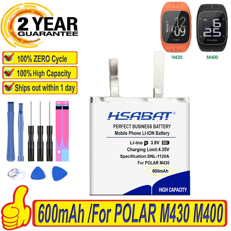 Batterie 100% mAh pour POLAR M430 M400 GPS, nouvelle 600, Batteries de sport + outils gratuits