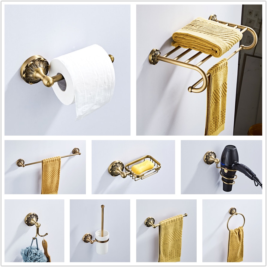 Brass Antique Hardware Set Toilet Paper Holder Soap Holder Towel Rack Paper Towel Holder Bathroom Shelf Robe Hook