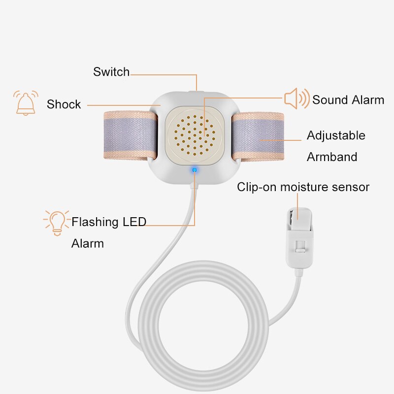 Professionele Arm Slijtage Bedplassen Sensor Alarm Voor Baby Peuter Volwassenen Zindelijkheidstraining Natte Herinnering Plaswekker Enuresis Slapen