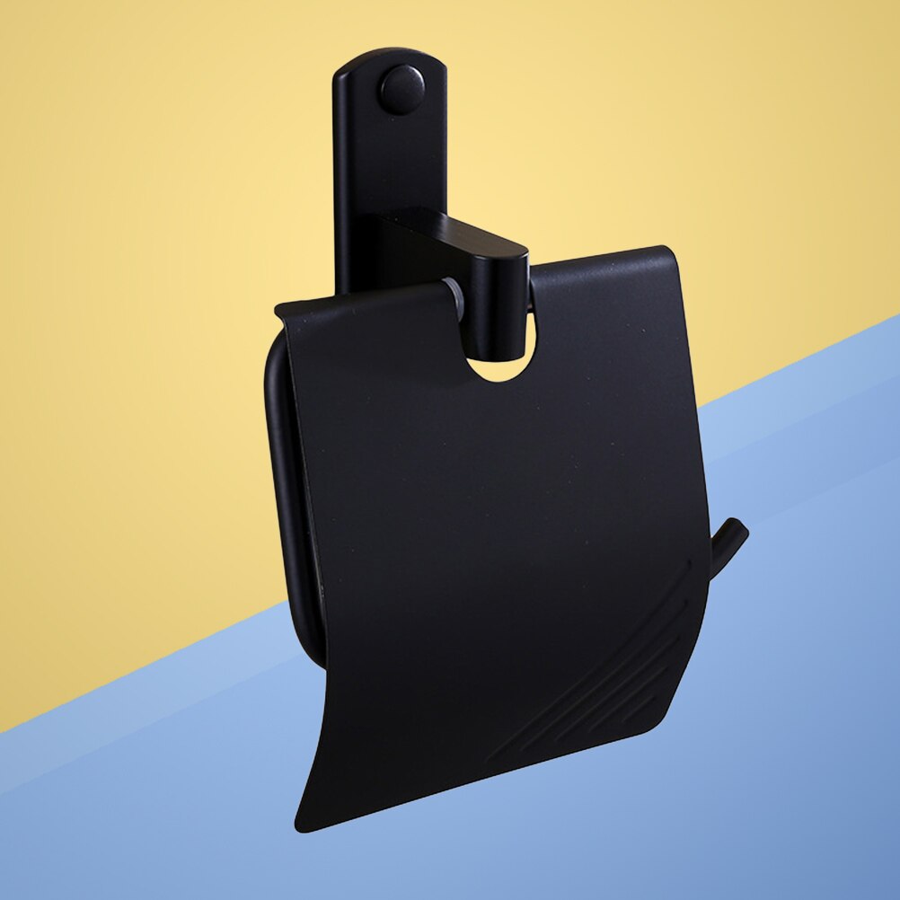 1 Pc Paper Roll Holder Wall Mounted Black Matte Rust Proof Alumimum Classic Tissue Holder for Toilet Bathroom