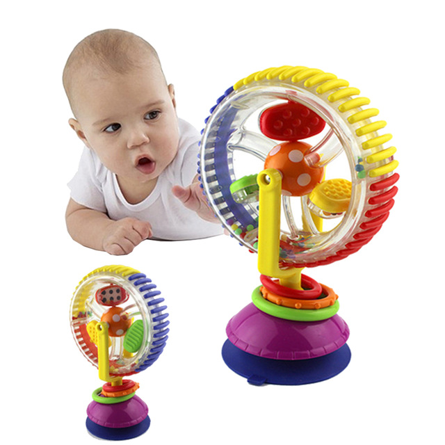 Baby Educational Toys Suction Cups Plastic Windmill Car Three Color Model Rotating Noria Stroller Dining Chair Windmill Toy