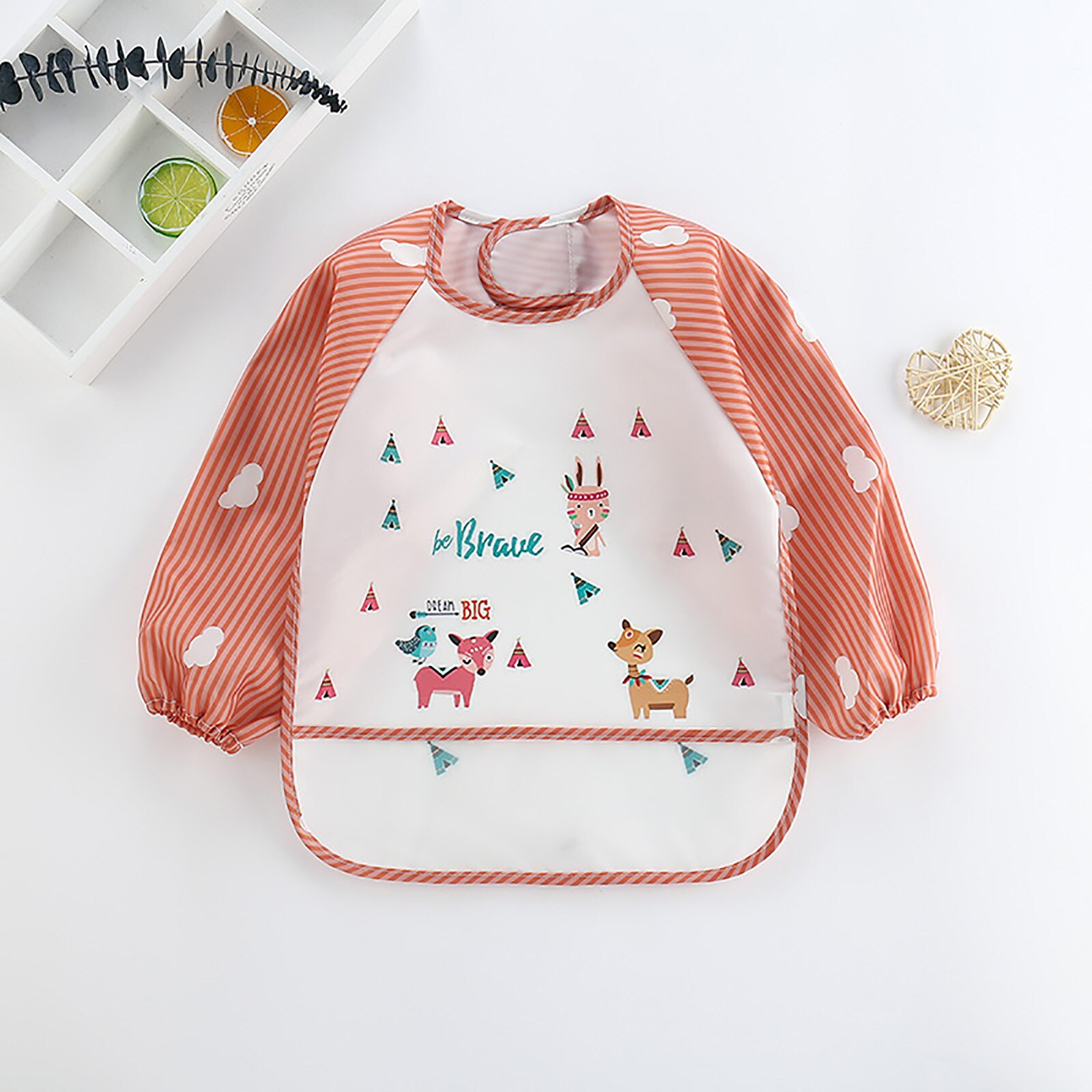 3pc natal elk impressão bib bebê impermeável de manga comprida listrado anti-vestindo dos desenhos animados bib invertido vestido de chuveiro de bebê presentes
