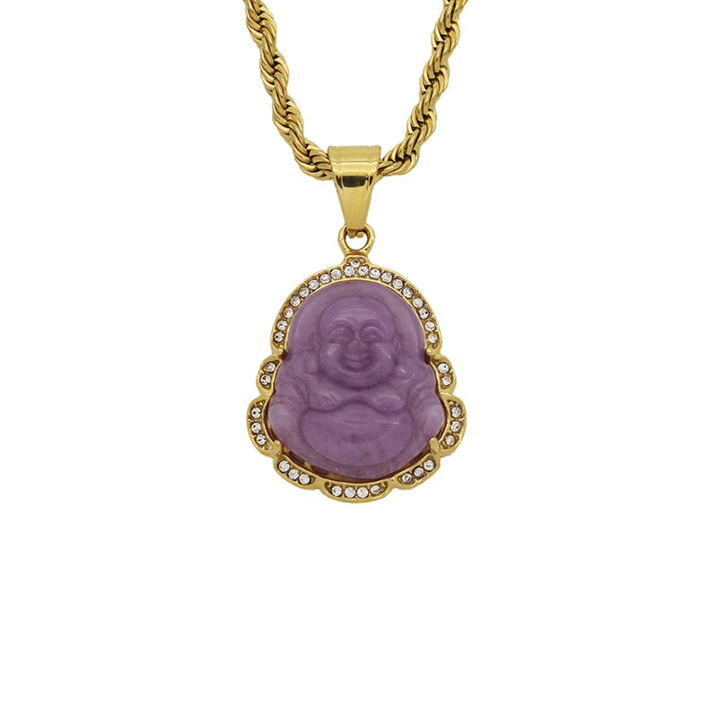 Hip Hop Bling Iced Out Gold Kleur Rvs Lachende Boeddha Maitreya Hanger Ketting Voor Mannen Rapper Sieraden: 5