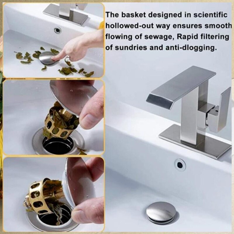 Universal Wash Basin Bounce Drain Filter Sink Kitchen Bathroom Drain Vanity Stopper Bathtub Plug Trap Hair Catcher Faucet