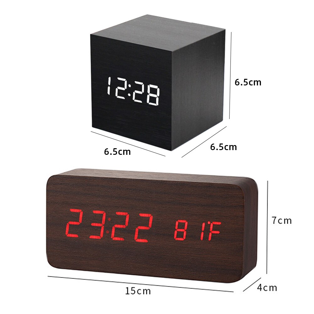 Wekker Tafel Klok Led Digitale Houten Usb/Aaa Aangedreven Bureauklok Temperatuur Vochtigheid Voice Control Elektronische Home Decor