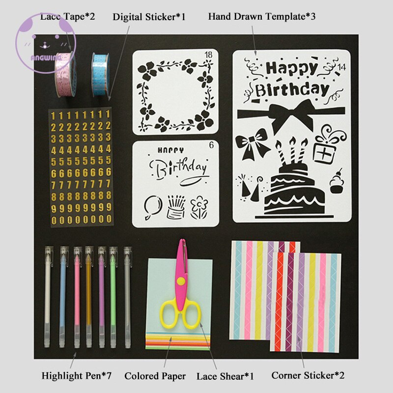 1Set Plastic Scrapbook Stencil Tool For Kis/Adults DIY Photo Album Scrapbook Tool Kit Self Adhesive Stencil Pattern Hand Drawing