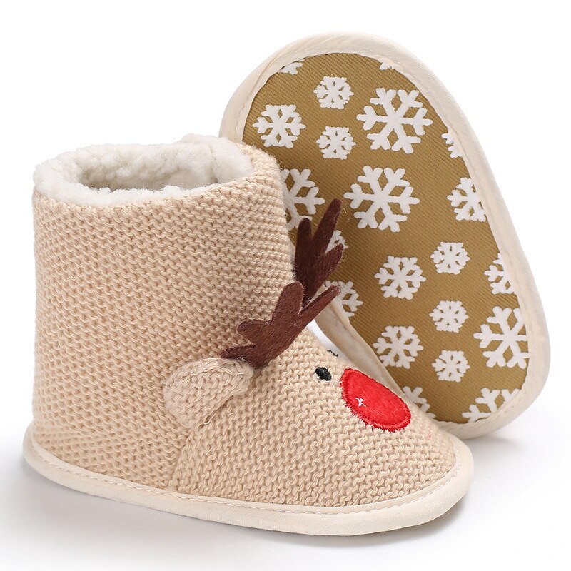 Winter Male baby 0-1 Christmas plus velvet warm soft bottom non-slip baby toddler shoes