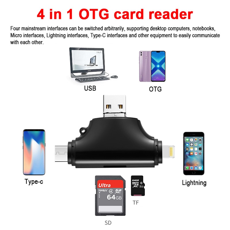 INGELON lecteur carte sd accessoire ordinateur portable card reader USB 3.0 lecteur de carte TF Portable pour iphone ipad ipod chargeur de voiture foudre externe lecteur de carte Micro SD Microsd OTG type c adaptateur