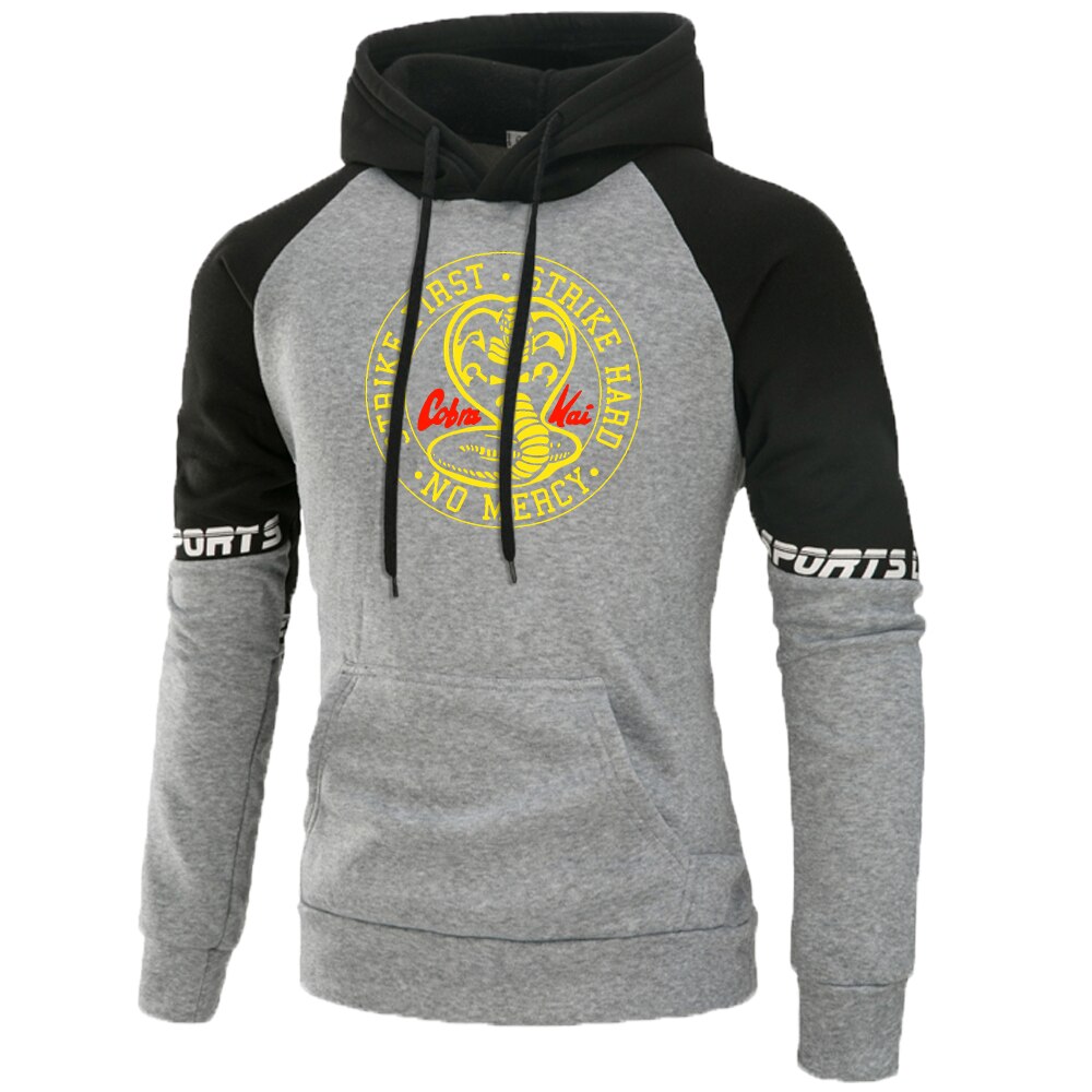 Truien Cobra Kai Persoonlijkheid Patronen Raglan Hoodie Mannelijke Street Mens Hoodies Losse Punk Sweatshirts: light gray black / XL