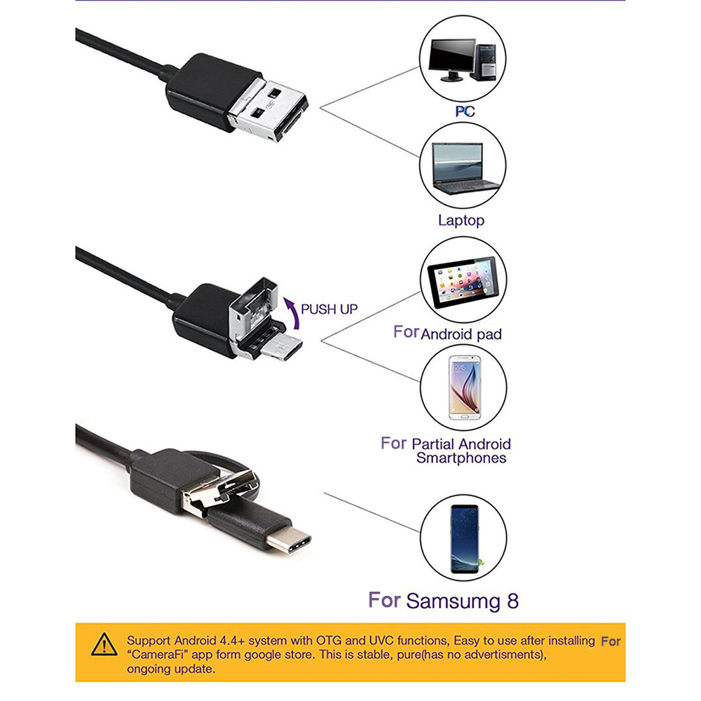 Cámara endoscópica para teléfono móvil, Mini endoscopio USB con cable suave y 6 luces LED, 7mm, 3 en 1, TYPE-C, resistente al agua para Android
