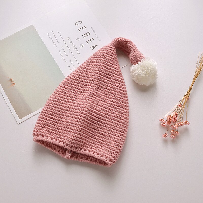 Baby Slouchy Beanie Cap, Casual Solid Color Winter Knit Christmas Elf Hat with Pom Pom for Boys and Girls: 5