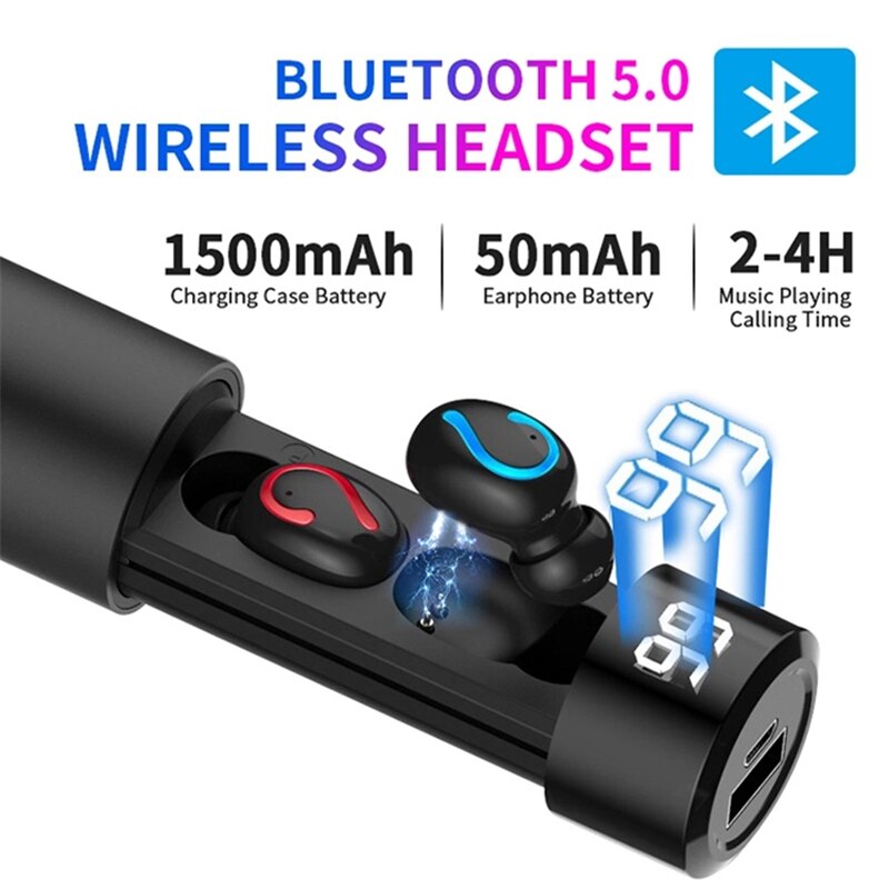 Tws Bluetooth 5.0 Koptelefoon Opladen Doos Draadloze Hoofdtelefoon Sport Waterdichte Oordopjes Headsets Met Microfoon