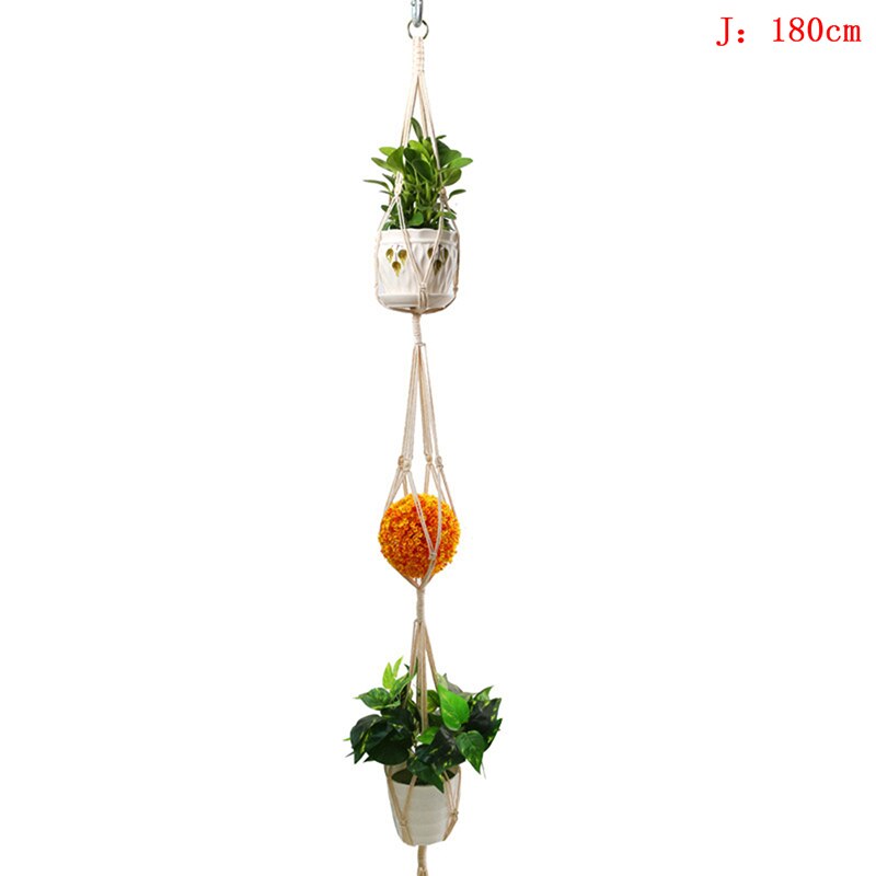 Vintage macramé plantenhanger haak bloempothouder 4 poten touw hangend touw muur huis tuin balkon decoratie mand: J