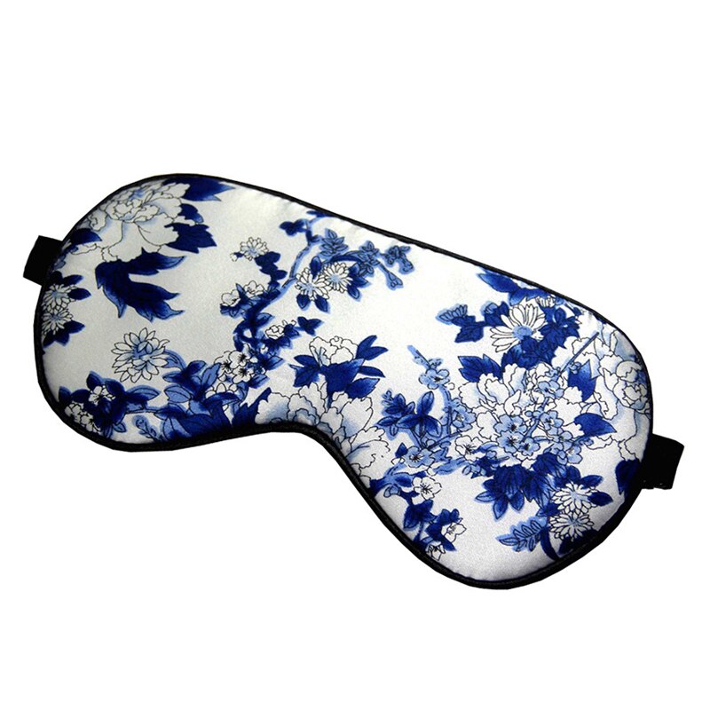 Sovmask 100%  naturligt mullbärssilke mjuk ögonbindel sovande ögonmask för att resa hem sömnhjälp hälsa ögonskugga ögonskydd: Blå blomma